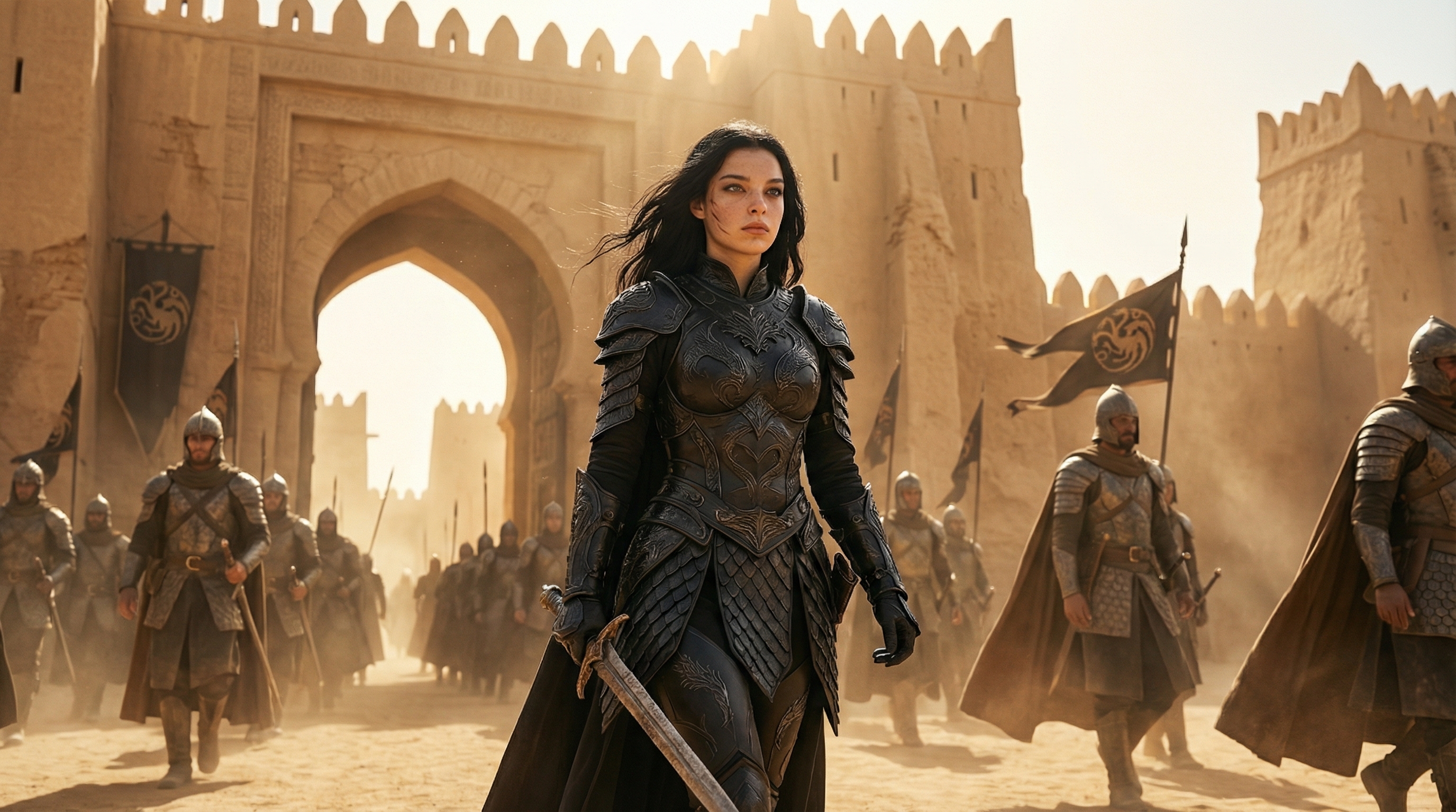 Elvira marching out of Zul-Kharash at the head of her host