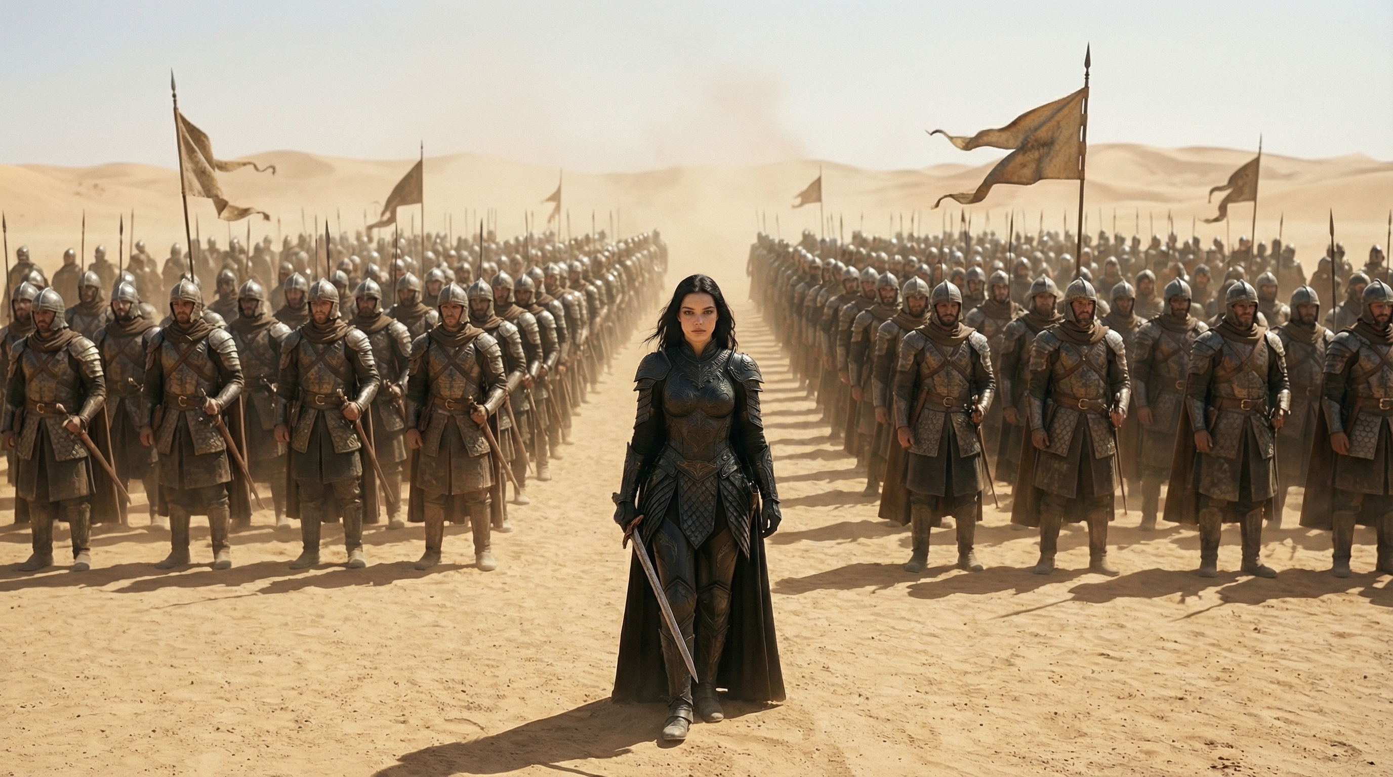 Elvira leading her massed army across the desert