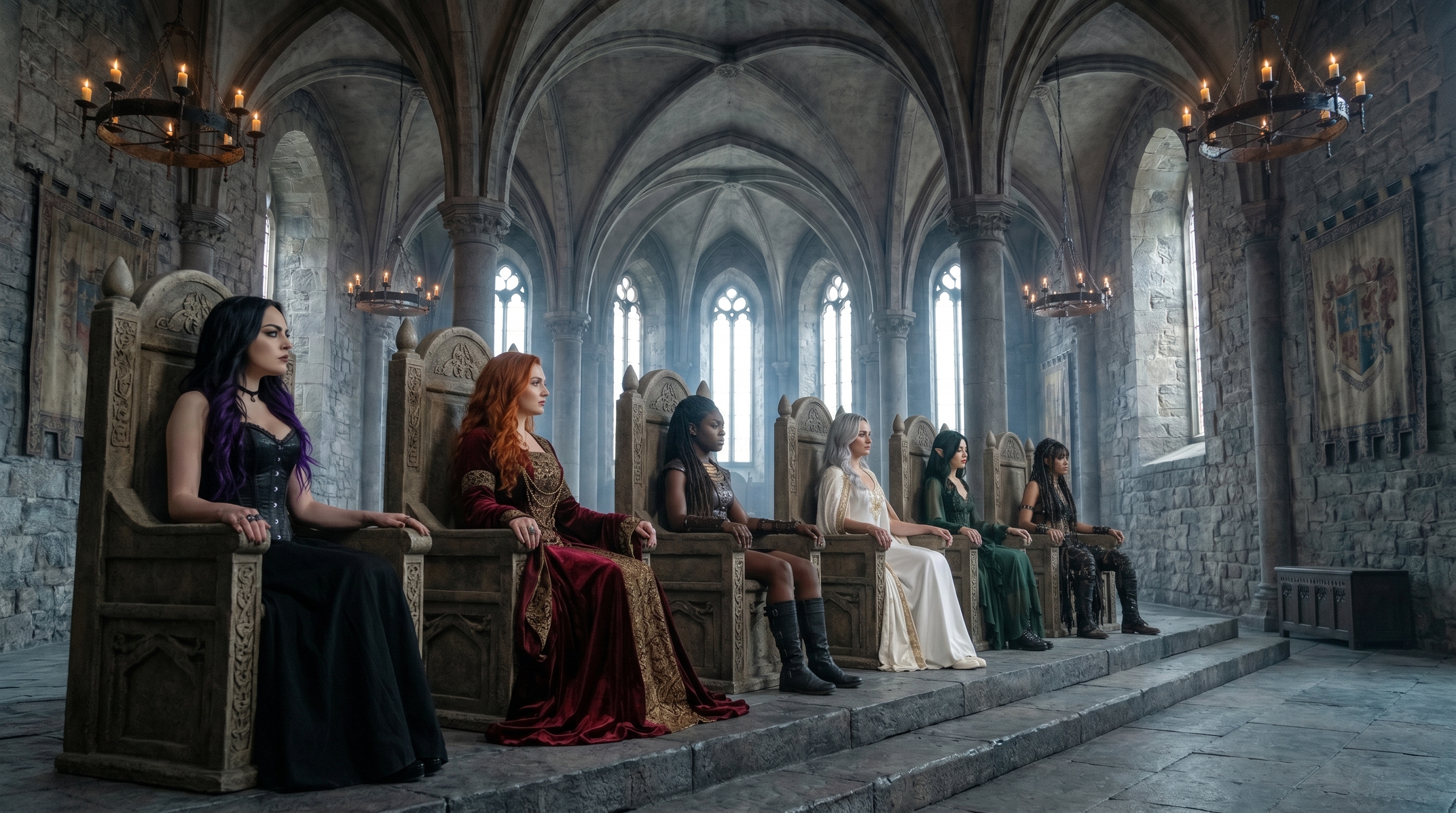 The six Phoenix Valkyries seated upon their thrones