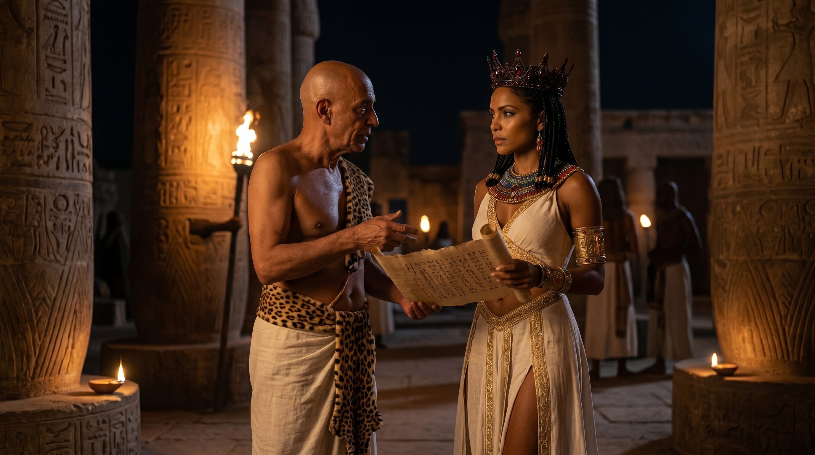 High Priest Amenhotep presenting the ancient scroll to Neferkara
