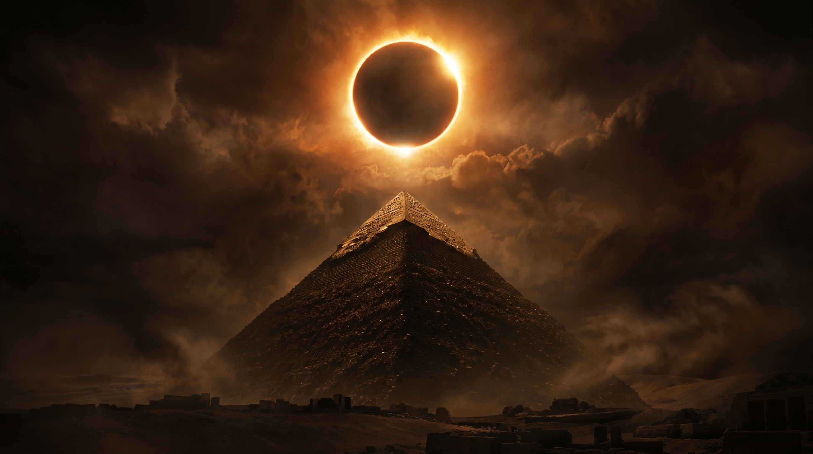 Total eclipse over the ancient pyramid