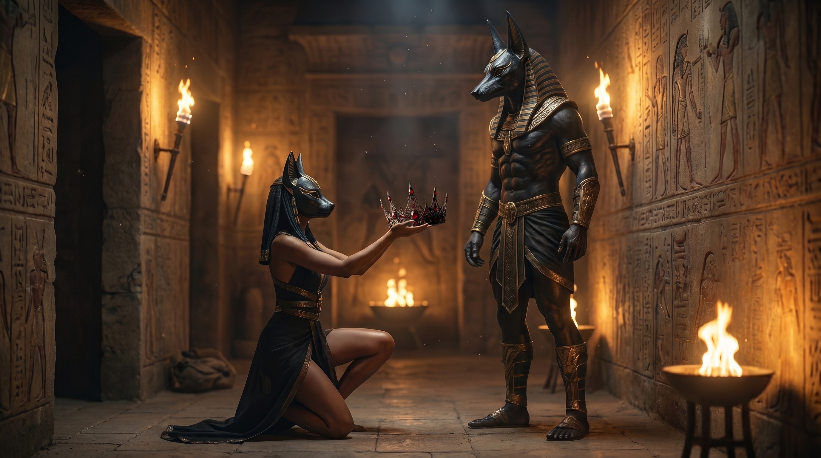 Neferkara's crown offered up before Anubis