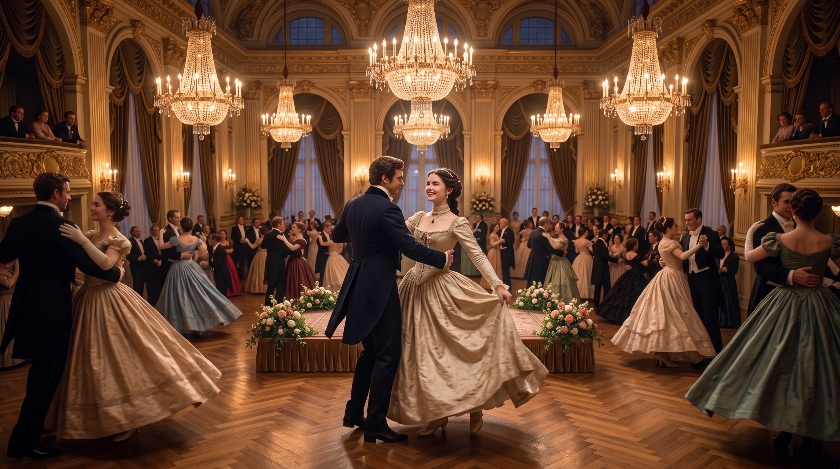 Victoria, beloved of the court, dancing at a palace ball