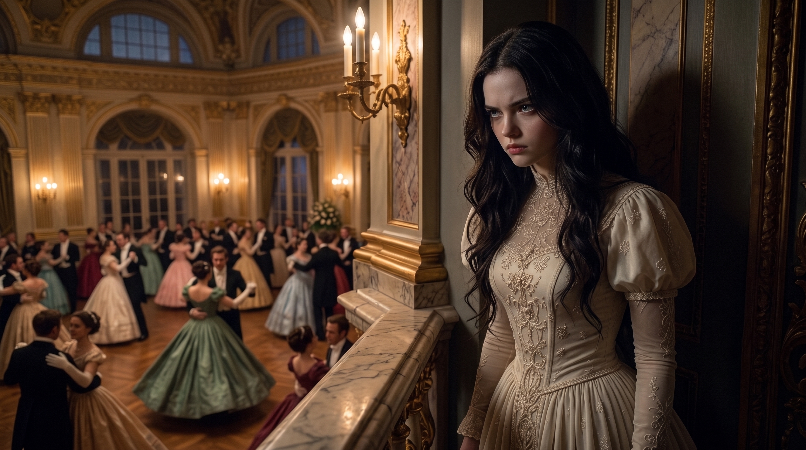 Eleanor watching the court from the shadows of the gallery