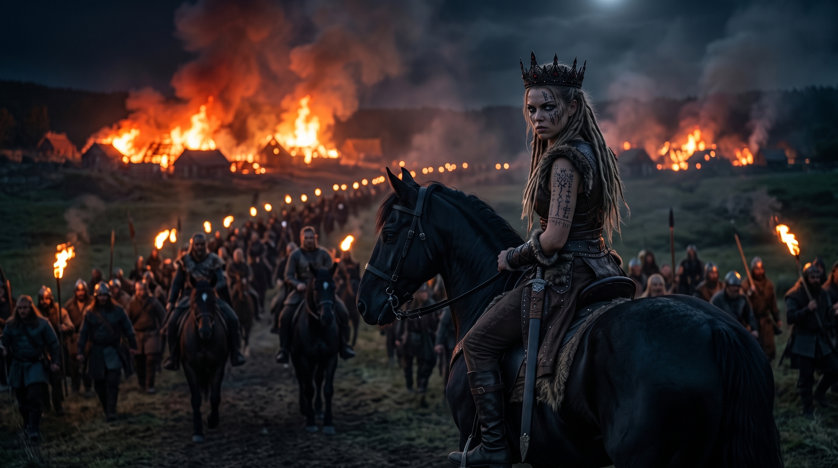 Queen Eira leading the Ashen Vanguard against her own people