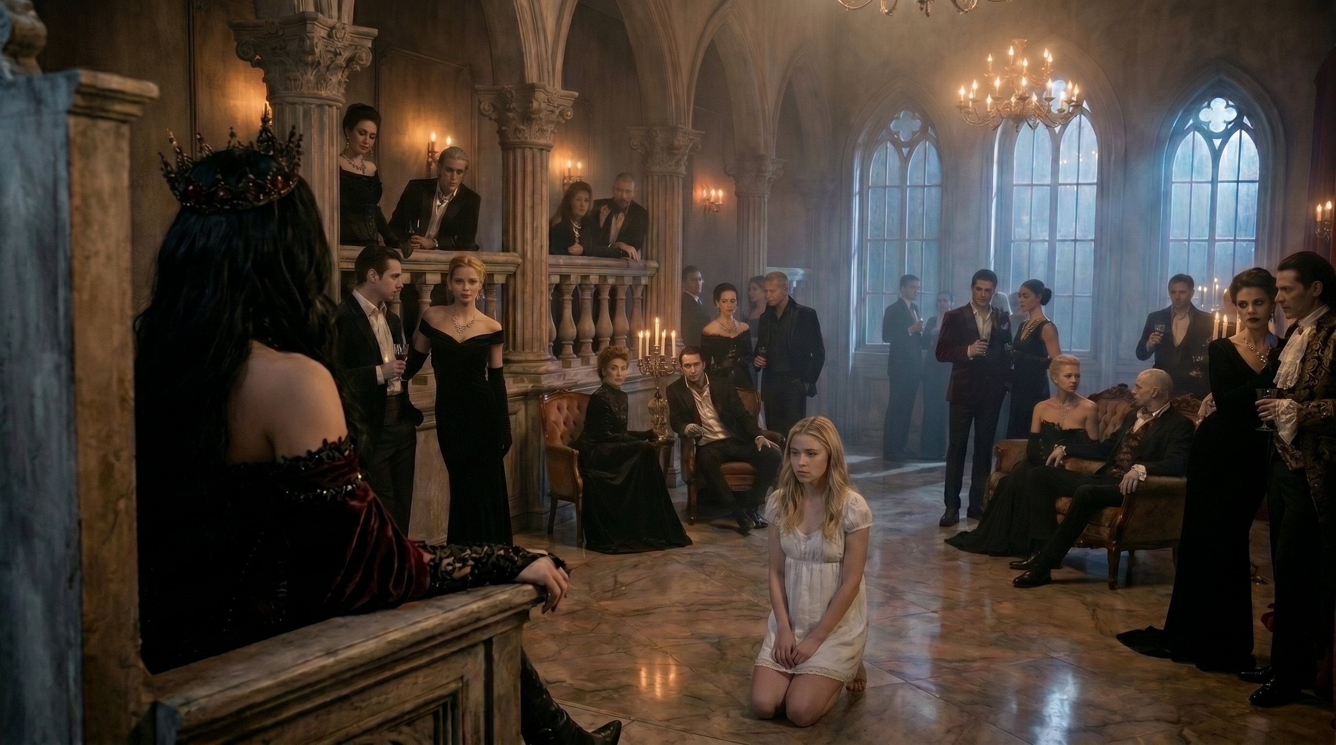 The sacrifice kneeling before Sofia and the court