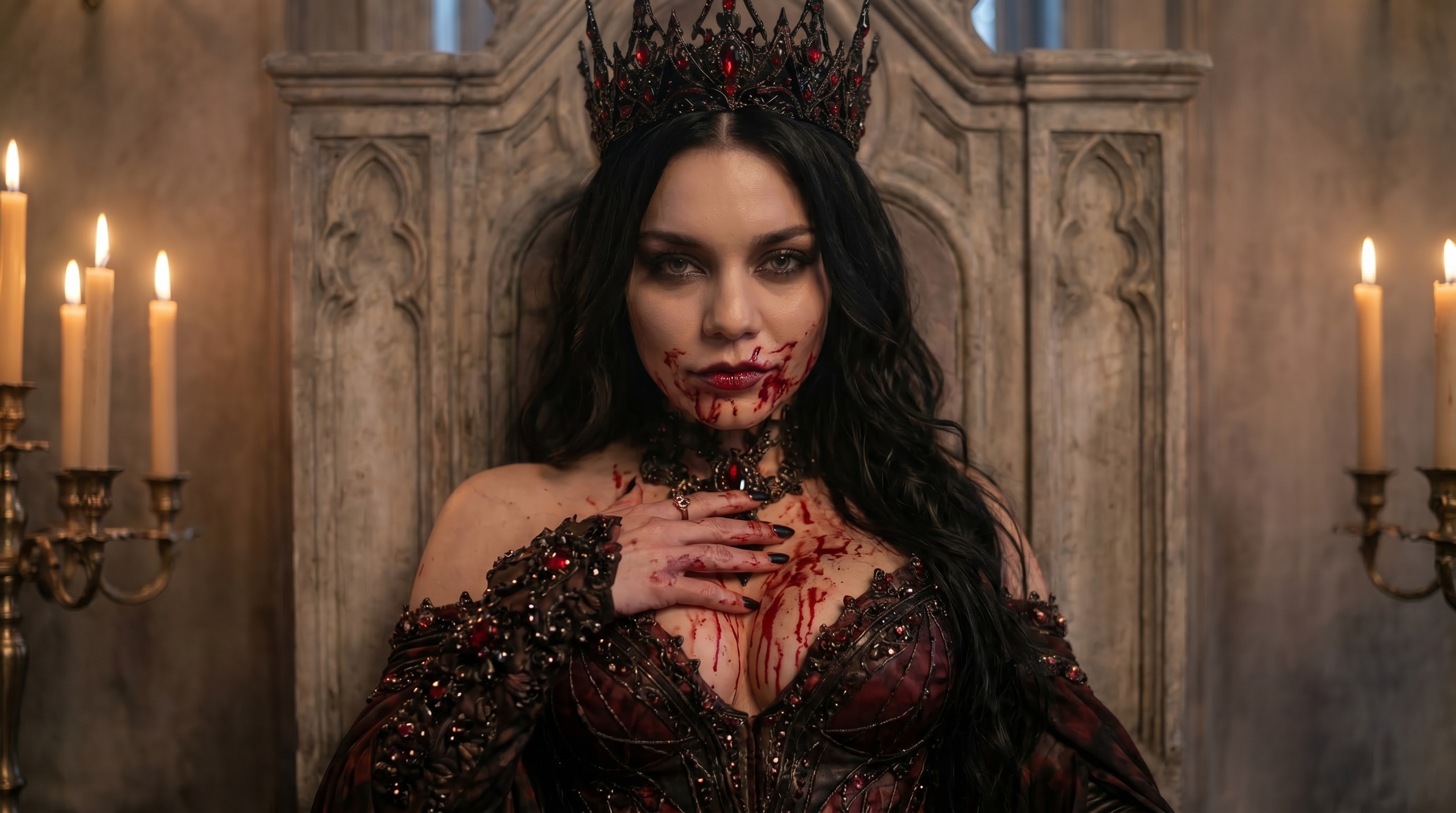 Sofia's blood-stained selfie by candlelight