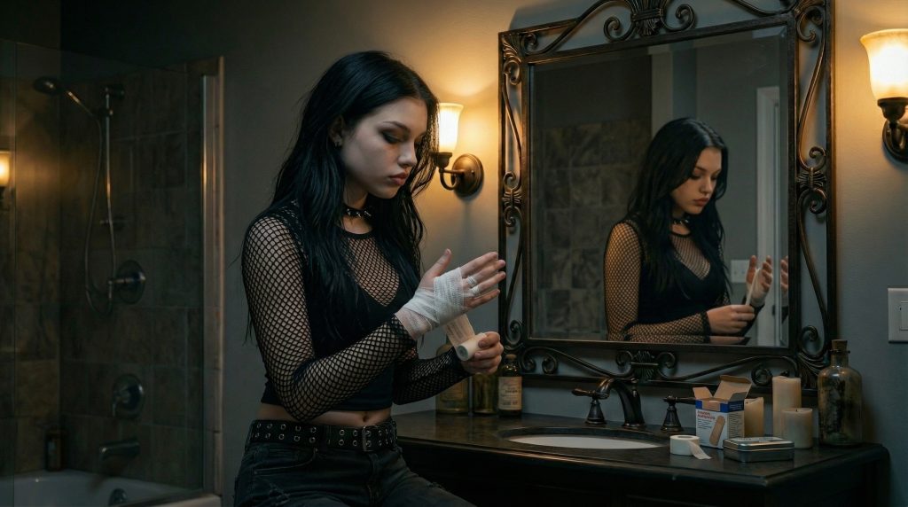 Sofia bandaging her hand